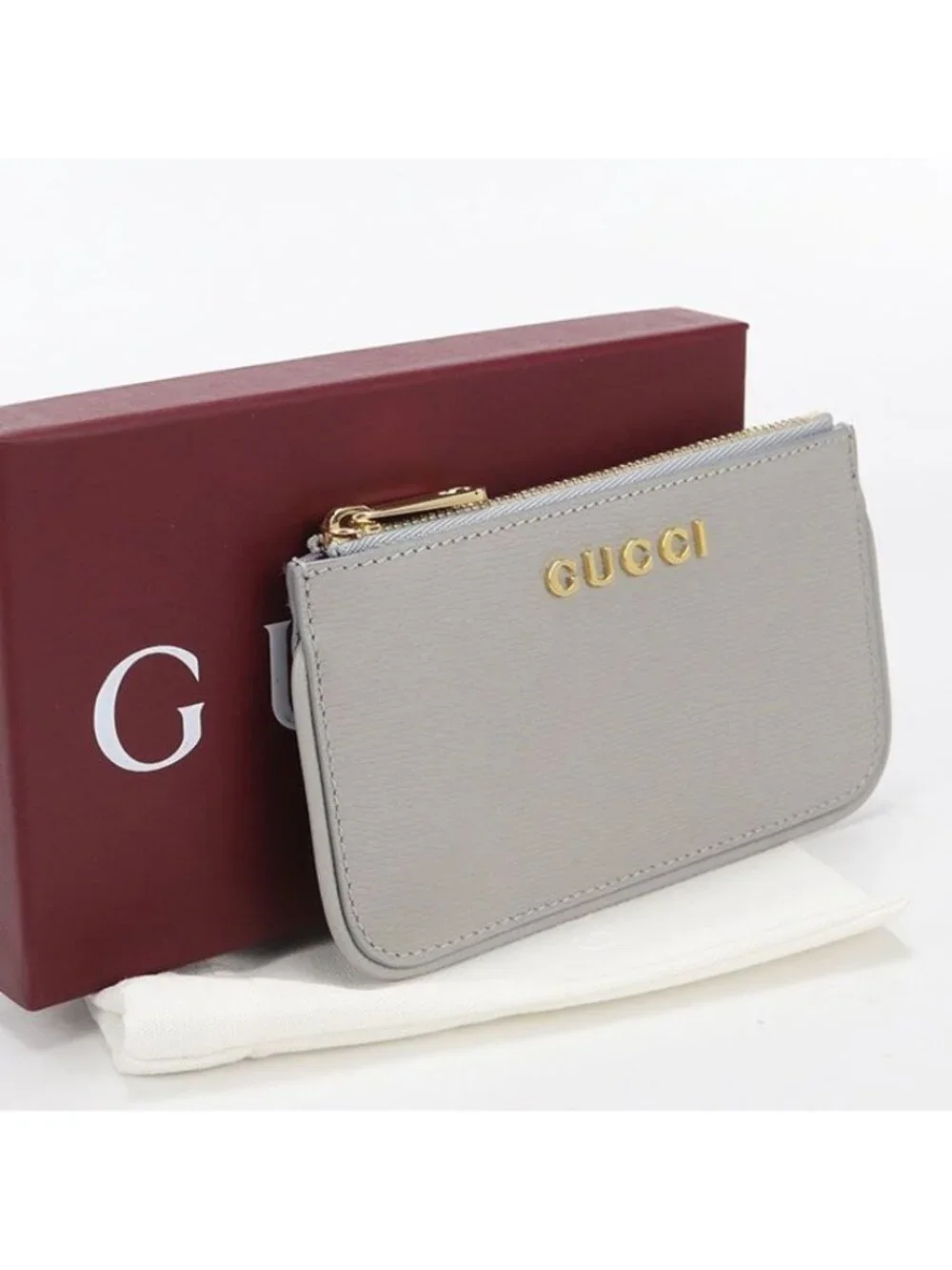 Gucci Zip Key Case Script Coin Purse Leather - Picture 1 of 6